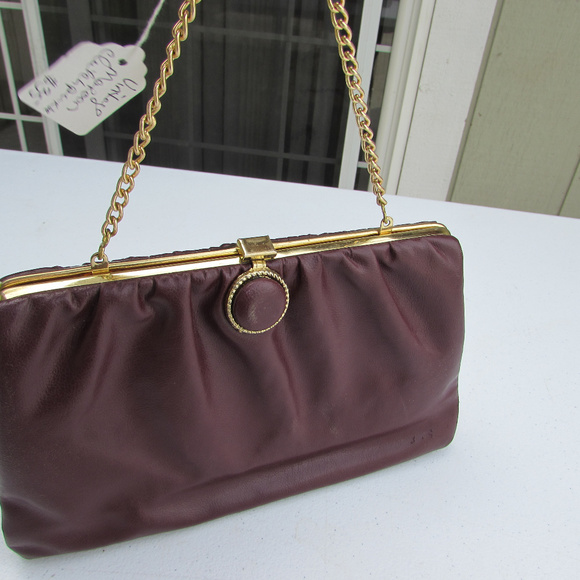 Vintage Maroon Clutch Purse W/Chain - Picture 4 of 7